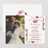Invitation Ruby Floral 40e anniversaire du Mariage Photo (Devant / Derrière)