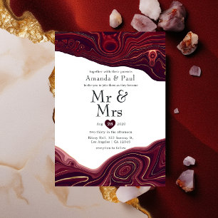 Invitation Ruby Garnet et Gold Strata Agate Mr & Mrs Mariage
