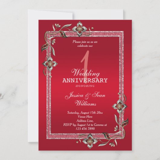 Invitation Ruby Gem & Parties scintillant 1er anniversaire Ma (Devant)