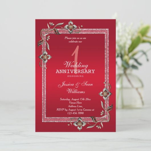 Invitation Ruby Gem & Parties scintillant 1er anniversaire Ma (Debout devant)