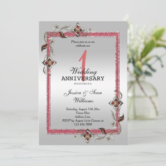 Invitation Ruby Gem, Parties scintillant & Silver 1er Mariage (Debout devant)