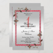 Invitation Ruby Gem, Parties scintillant & Silver 1er Mariage (Devant / Derrière)