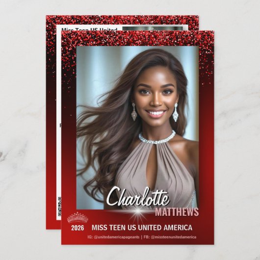 Invitation Ruby Glimmer Pageant Promo Card | QR Code (Devant / Derrière)