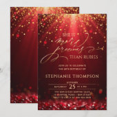 Invitation Ruby More Precious Red Gold Glitter 80th Birthday (Devant / Derrière)