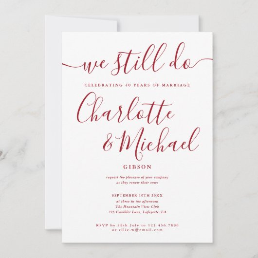Invitation Ruby Nous Faisons Encore Script Vow Renouvellement (Devant)