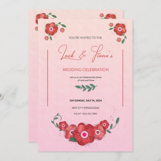 Invitation Ruby Petals of Romance Symphony Mariage (Devant / Derrière)