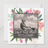 Invitation Ruby Pink Peony Botanical Photo Enregistrer la dat (Devant)