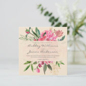Invitation Ruby Pink Peony Floral Bouquet Mariage ivoire (Debout devant)