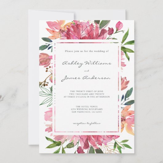 Invitation Ruby Pink Peony Floral Mariage botanique (Devant)