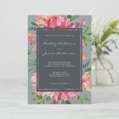 Invitation Ruby Pink Peony Mariage vert floral (Debout devant)