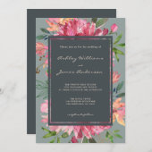 Invitation Ruby Pink Peony Mariage vert floral (Devant / Derrière)