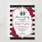 Invitation Ruby Red 40e Anniversaire - Rayures Noires Blanche (Devant)