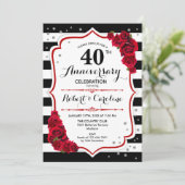 Invitation Ruby Red 40e Anniversaire - Rayures Noires Blanche (Debout devant)