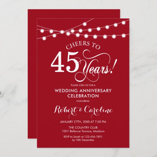 Invitation Ruby Red 45e anniversaire du Mariage (Devant / Derrière)