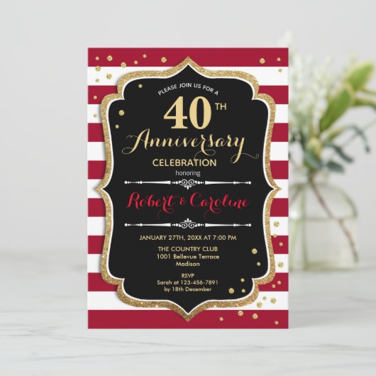 Invitation Ruby Red Black Gold 40e Anniversaire (Debout devant)
