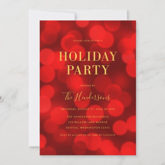 Invitation Ruby Red Bokeh Lights Faux Gold (Devant)