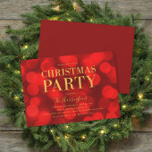 Invitation Ruby Red Bokeh Lights Faux Gold Christmas Party