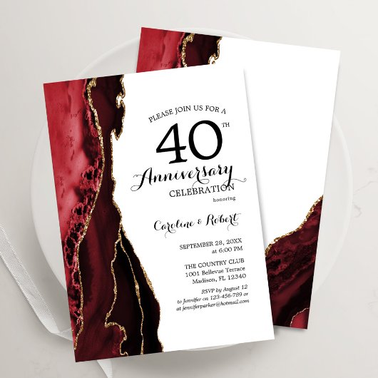 Invitation Ruby Red Élégant 40e Anniversaire