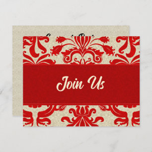 Invitation Ruby Red et Taupe Damask Professionnel Business