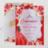 Invitation Ruby Red Floral Watercolor Quinceanera (Devant / Derrière)