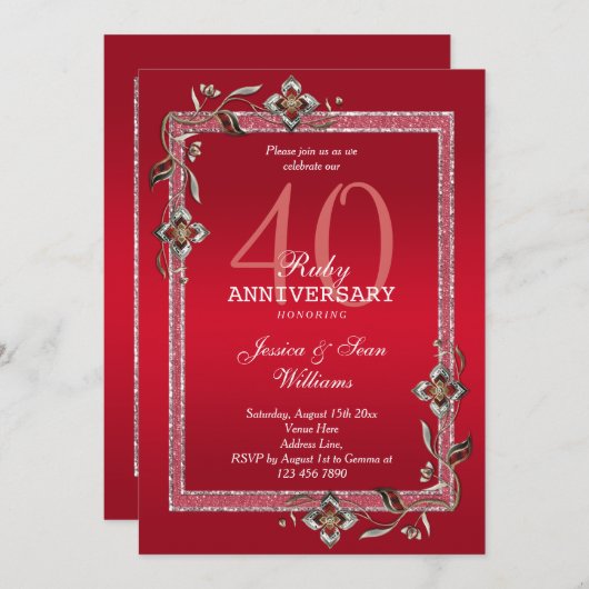 Invitation Ruby Red Gems & Parties scintillant Ruby 40E Maria (Devant / Derrière)