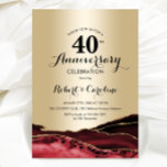 Invitation Ruby Red Gold 40th Anniversary<br><div class="desc">Invitation du 40e anniversaire en or et en rubis rouge. Design formel élégant avec agate marbre arrière - plan,  fausse parties scintillant or et typographie de police. Carte invitation tendance parfaite pour une célébration d'anniversaire mariage élégante. Invitations Zazzle imprimées ou téléchargement instantané modèle imprimable numérique.</div>