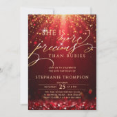 Invitation Ruby Red Gold Glitter Calligraphy 80th Birthday (Devant)