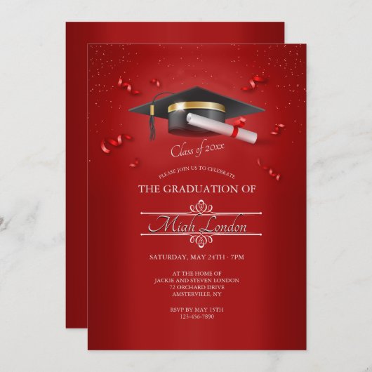 Invitation Ruby Red Graduation (Devant / Derrière)