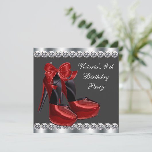 Invitation Ruby Red High Heel Chaussure Anniversaire (Debout devant)