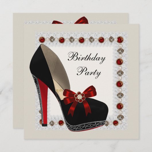 Invitation Ruby Red High Heel Chaussure Anniversaire Invitati (Devant / Derrière)