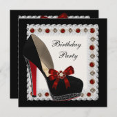 Invitation Ruby Red High Heel Chaussure Anniversaire Invitati (Devant / Derrière)