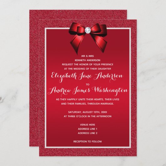 Invitation Ruby Red & Mariage élégant Gem (Devant / Derrière)