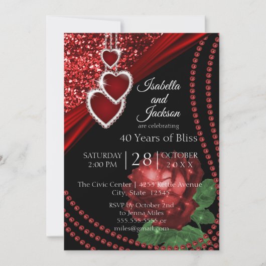 Invitation Ruby Red Parties scintillant et Rose (Devant)