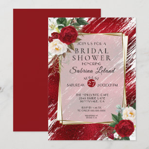 Invitation Ruby Red Peonés et Crimson Paint Stroke