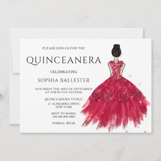 Invitation Ruby Red Princess Robe Quinceanera (Dos)