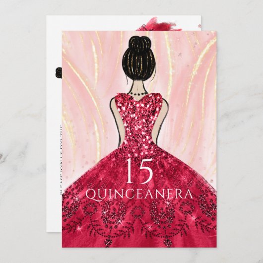 Invitation Ruby Red Princess Robe Quinceanera (Devant / Derrière)