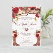 Invitation Ruby Red Rose Fancy Western Charra Quinceanera (Debout devant)
