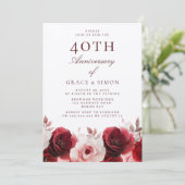 Invitation Ruby Red Roses 40e anniversaire du Mariage (Debout devant)