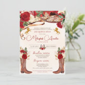 Invitation Ruby Red Roses Elégant Western Charro Quinceañera (Debout devant)