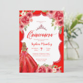 Invitation Ruby Red Roses Floral Aquarelle Quinceañera (Debout devant)