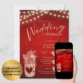 Invitation Ruby Red Rustic Mason Jar Mariage DIGITAL Imprimer