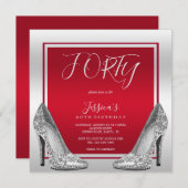 Invitation Ruby Red & Silver Stilettos 40e anniversaire (Devant / Derrière)