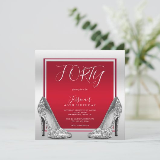 Invitation Ruby Red & Silver Stilettos 40e anniversaire (Debout devant)