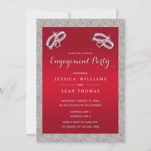 Invitation Ruby Red, Sparkly Silver Rings (Devant)