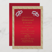 Invitation Ruby Red, Sparkly Silver Rings Dîner de répétition (Devant / Derrière)