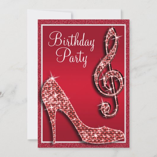 Invitation Ruby Red Stiletto & Treble Clef Anniversaire (Devant)