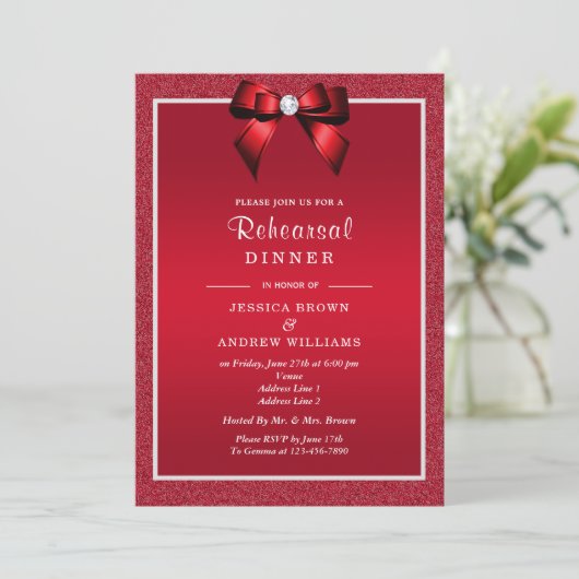 Invitation Ruby Red & Stylish Gem Mariage Rehearer Dîner (Debout devant)