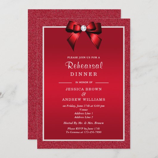 Invitation Ruby Red & Stylish Gem Mariage Rehearer Dîner (Devant / Derrière)