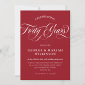 Invitation Ruby Red Swirly Calligraphy 40e Anniversaire de Ma (Devant)