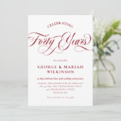 Invitation Ruby Red Swirly Script 40e anniversaire de mariage (Debout devant)
